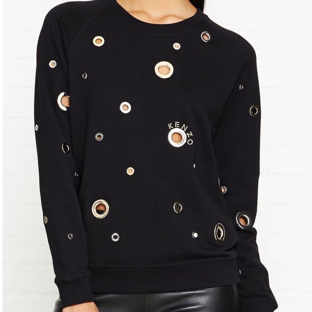 KENZO Black Sweatshirt with Mixed-Metal Grommets